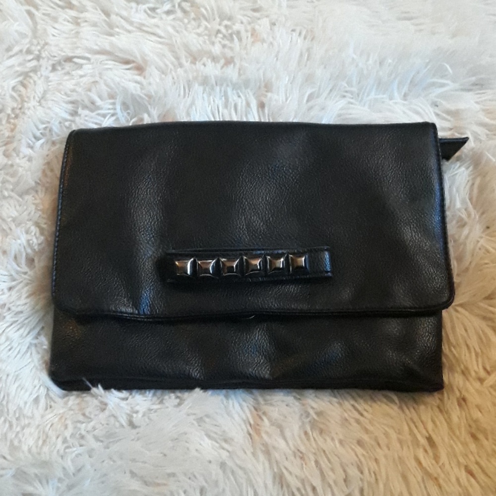 Faux leather studded clutch